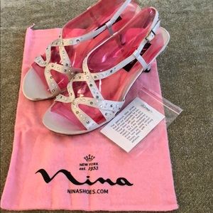 Nina brand silver cocktail shoes . 3” heels